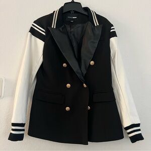 Fashion nova Blazer, black with white leather sleeves and